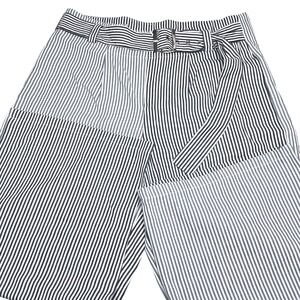 Farrow Navy Striped Wide Leg‎ Paperbag Pants Belted High Rise Women Size M Retro